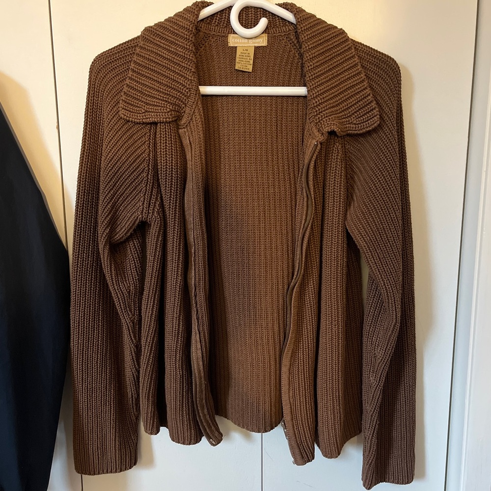 Brown Women's Zip Up Sweater Cardigan